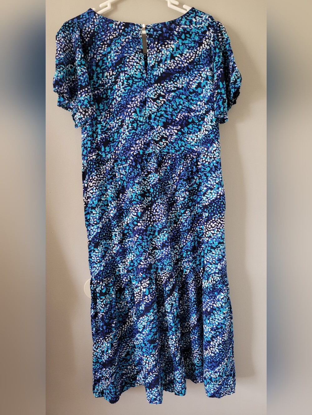 Autograph Womens 100% Viscose Flutter Sleeve Blue Multi Printed Maxi Dress 14 - Picture 8 of 10
